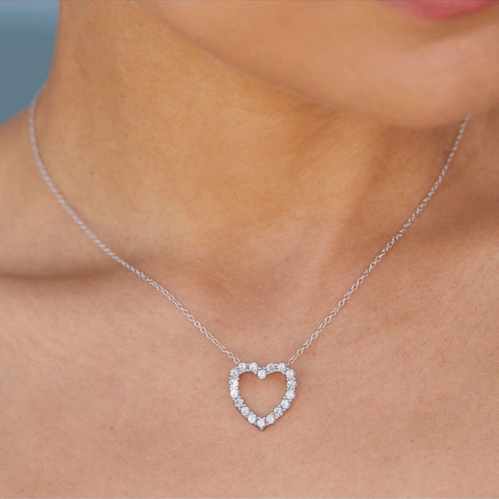 Sterling Silver Lab Created Sapphire Heart Pendant Necklace, New in box